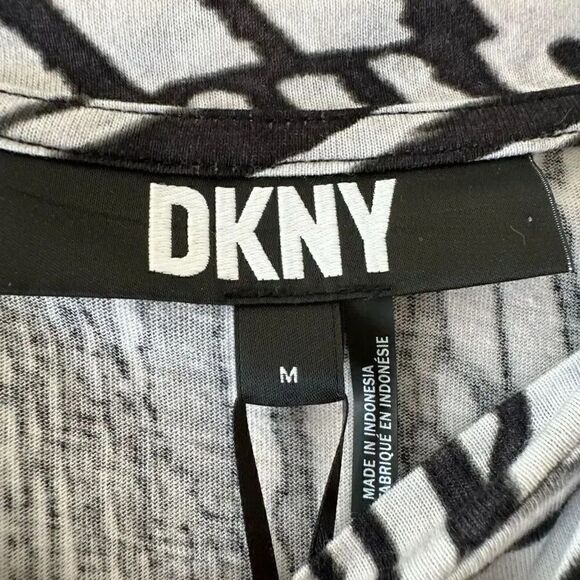 Dkny Print Knot Cutout T-Shirt in Black White Combo Soft Short Sleeves SZ M #189 - Picture 7 of 12